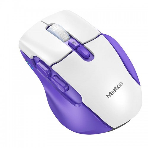 Миша MEETION 2.4 G + Bluetooth wireless gaming mouse BTM001 |800-1200-1600-2400dpi, 7keys, 35/140h, Type-C Charging, RGB| white-purple
