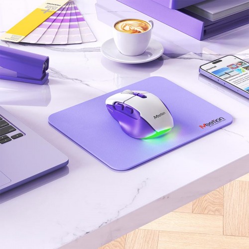 Миша MEETION 2.4 G + Bluetooth wireless gaming mouse BTM001 |800-1200-1600-2400dpi, 7keys, 35/140h, Type-C Charging, RGB| white-purple