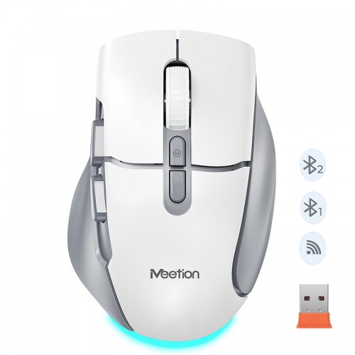 Миша MEETION 2.4 G + Bluetooth wireless gaming mouse BTM001 |800-1200-1600-2400dpi, 7keys, 35/140h, Type-C Charging, RGB| white-purple
