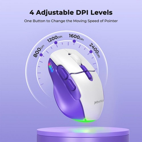 Миша MEETION 2.4 G + Bluetooth wireless gaming mouse BTM001 |800-1200-1600-2400dpi, 7keys, 35/140h, Type-C Charging, RGB| white-purple