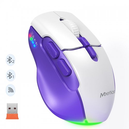 Миша MEETION 2.4 G + Bluetooth wireless gaming mouse BTM001 |800-1200-1600-2400dpi, 7keys, 35/140h, Type-C Charging, RGB| white-grey