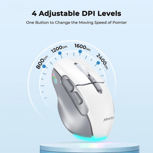 Миша MEETION 2.4 G + Bluetooth wireless gaming mouse BTM001 |800-1200-1600-2400dpi, 7keys, 35/140h, Type-C Charging, RGB| white-grey