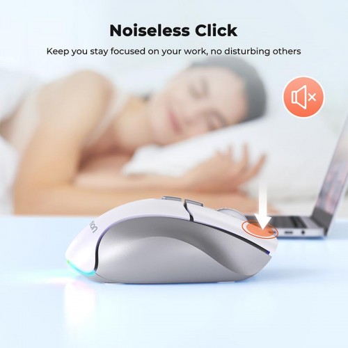 Миша MEETION 2.4 G + Bluetooth wireless gaming mouse BTM001 |800-1200-1600-2400dpi, 7keys, 35/140h, Type-C Charging, RGB| white-grey