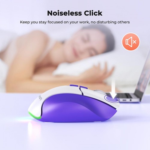 Миша MEETION 2.4 G + Bluetooth wireless gaming mouse BTM001 |800-1200-1600-2400dpi, 7keys, 35/140h, Type-C Charging, RGB| white-grey