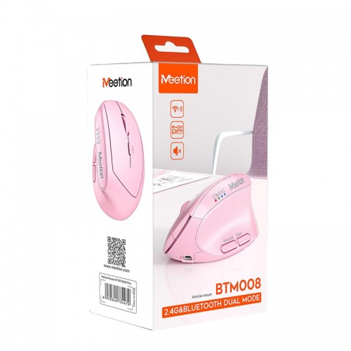 Миша MEETION 2.4 G+Bluetooth Office Vertical Mouse BTM008 |800-1200-1600-2400dpi, 400h, Type-C charging| pink