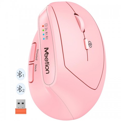 Миша MEETION 2.4 G+Bluetooth Office Vertical Mouse BTM008 |800-1200-1600-2400dpi, 400h, Type-C charging| pink