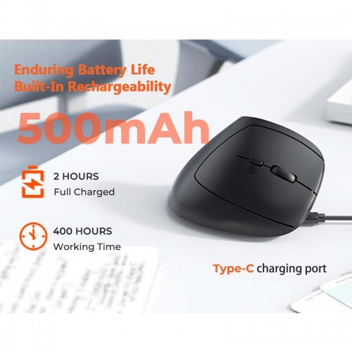 Миша MEETION 2.4 G+Bluetooth Office Vertical Mouse BTM008 |800-1200-1600-2400dpi, 400h, Type-C charging| pink