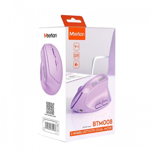 Миша MEETION 2.4 G+Bluetooth Office Vertical Mouse BTM008 |800-1200-1600-2400dpi, 400h, Type-C charging| pink