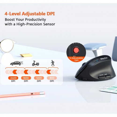 Миша MEETION 2.4 G+Bluetooth Office Vertical Mouse BTM008 |800-1200-1600-2400dpi, 400h, Type-C charging| purple