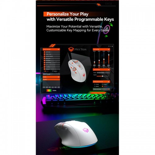 Миша MEETION Wired + 2.4 G+Bluetooth Gaming mouse GW32 |7 Keys, 8000dpi, 35-115h, RGB| white