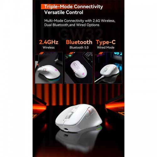 Миша MEETION Wired + 2.4 G+Bluetooth Gaming mouse GW32 |7 Keys, 8000dpi, 35-115h, RGB| white
