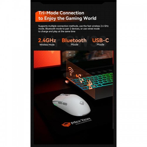Миша MEETION Wired + 2.4 G+Bluetooth Gaming mouse GW33 |6 Keys, 10000dpi, 25-60h, RGB| black