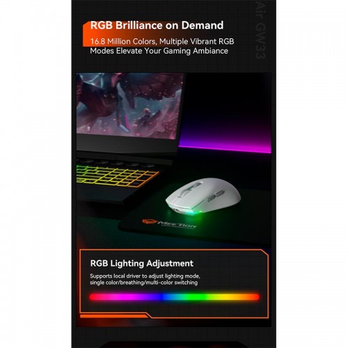 Миша MEETION Wired + 2.4 G+Bluetooth Gaming mouse GW33 |6 Keys, 10000dpi, 25-60h, RGB| black