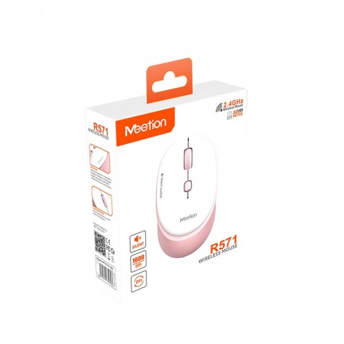 Миша MEETION 2.4 G Wireless Office Mouse R571 |1000/1200/1600 DPI, AA Battery| white-pink