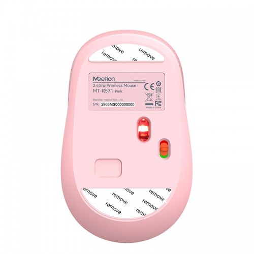 Миша MEETION 2.4 G Wireless Office Mouse R571 |1000/1200/1600 DPI, AA Battery| white-pink