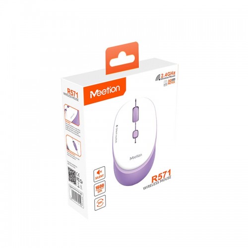 Миша MEETION 2.4 G Wireless Office Mouse R571 |1000/1200/1600 DPI, AA Battery| white-purple