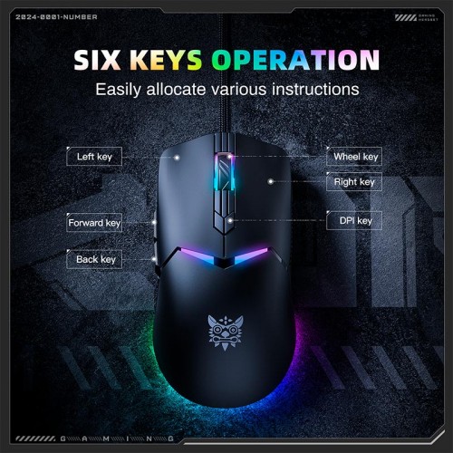 Миша Onikuma RGB Wired Gaming Mouse CW929 |400/800/1600/3200/6400 DPI| black