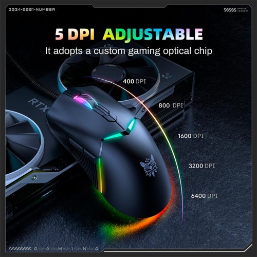Миша Onikuma RGB Wired Gaming Mouse CW929 |400/800/1600/3200/6400 DPI| white