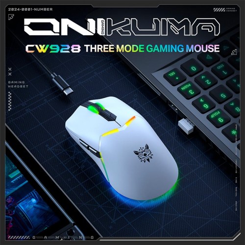 Миша Onikuma Onikuma RGB Tri-Mode Gaming Mouse CW928 |2.4G/BT/Type-C, 800-12000DPI| white