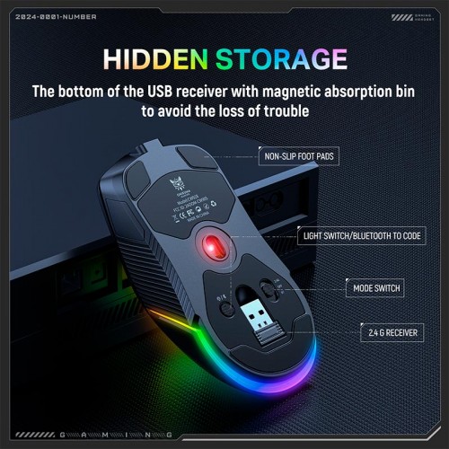 Миша Onikuma Onikuma RGB Tri-Mode Gaming Mouse CW928 |2.4G/BT/Type-C, 800-12000DPI| white