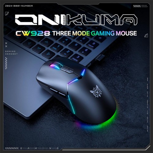 Миша Onikuma Onikuma RGB Tri-Mode Gaming Mouse CW928 |2.4G/BT/Type-C, 800-12000DPI| white