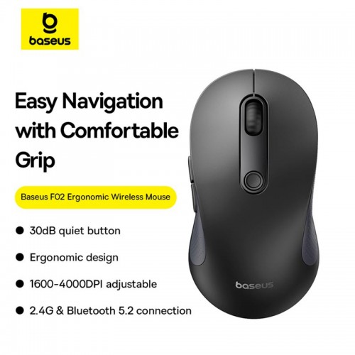 Мышь Baseus F02 Ergonomic Wireless Mouse |2.4G/BT5.2| (without Battery)