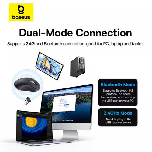 Мышь Baseus F02 Ergonomic Wireless Mouse |2.4G/BT5.2| (without Battery)