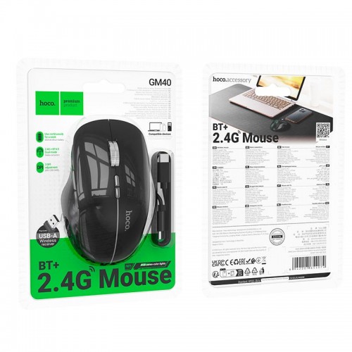 Миша ігрова HOCO Dixon RGB Dual-Mode Wireless Mouse (Rechargeable version) GM40 |BT/2.4G, 7 Keys| white