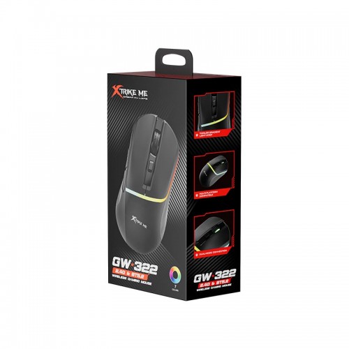 Миша XTRIKE ME wireless mouse GW-322 BK |2.4G/BT5.2, 800-3200DPI, 6 Buttons| black