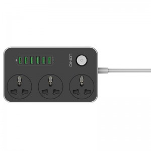 Подовжувач мережевий LDNIO універсальний SC3604 |2500W, 10A, 1.6m, 6usb, 3.4A| black