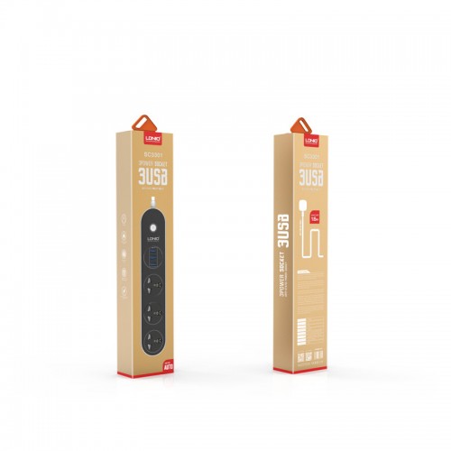 Подовжувач мережевий Ldnio SC3301 |2500W, 1.6m EU plug, 3USB, 3 Sockets 3.1A| black