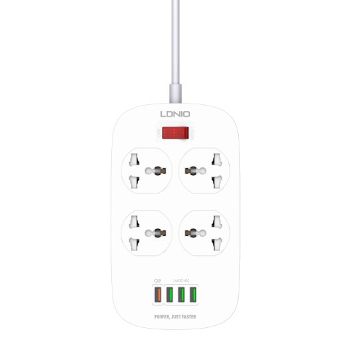 Подовжувач мережевий Ldnio SC4407 |2500W, 2m EU Plug, 4 USB, 4 Sockets. QC3.0, 3.1A|/8W| white