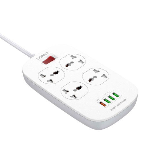 Подовжувач мережевий Ldnio SC4407 |2500W, 2m EU Plug, 4 USB, 4 Sockets. QC3.0, 3.1A|/8W| white