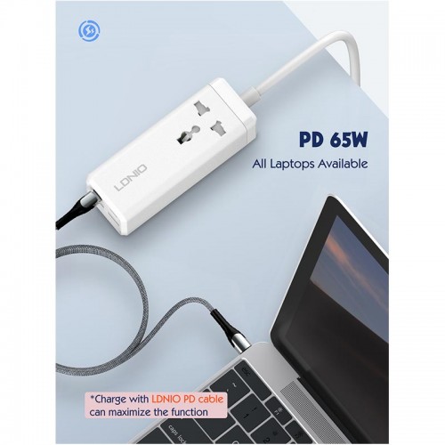 Подовжувач мережевий Ldnio SC1418 |2USB/2Type-C, 1Sockets. QC/PD, 65W/10A, 2m EU Plug| white