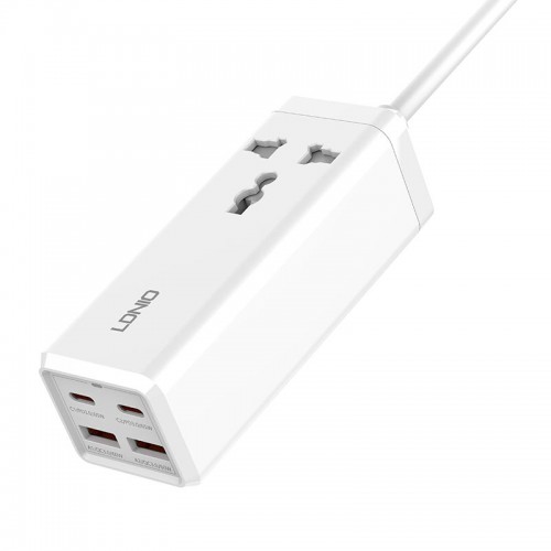 Подовжувач мережевий Ldnio SC1418 |2USB/2Type-C, 1Sockets. QC/PD, 65W/10A, 2m EU Plug| white