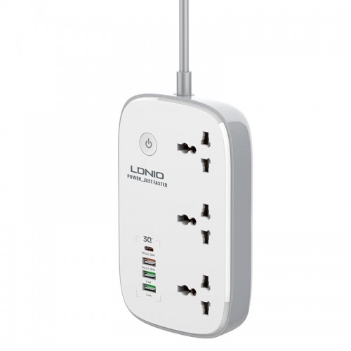 Подовжувач мережевий LDNIO c Wi-Fi SCW3451 |3USB/1Type-C, 3Sockets. QC/PD, 30W/10A, 2m EU Plug| white