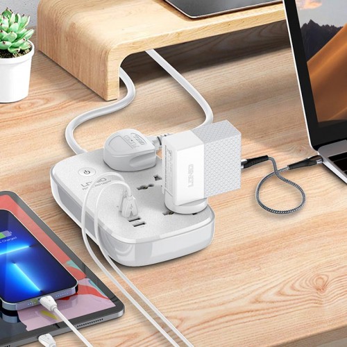 Подовжувач мережевий LDNIO c Wi-Fi SCW3451 |3USB/1Type-C, 3Sockets. QC/PD, 30W/10A, 2m EU Plug| white