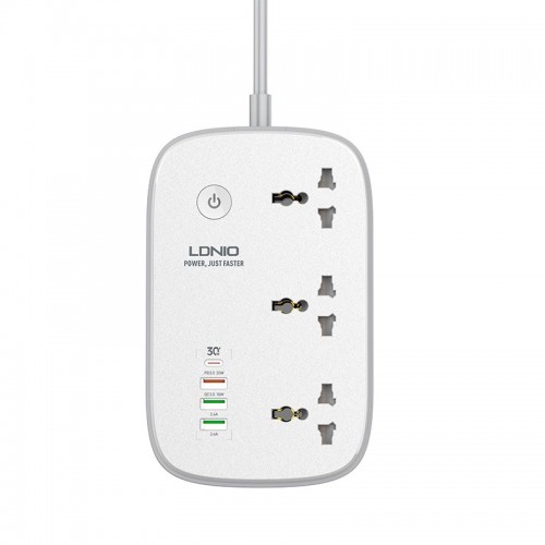 Подовжувач мережевий LDNIO c Wi-Fi SCW3451 |3USB/1Type-C, 3Sockets. QC/PD, 30W/10A, 2m EU Plug| white
