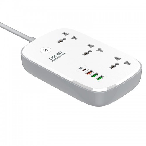 Подовжувач мережевий LDNIO c Wi-Fi SCW3451 |3USB/1Type-C, 3Sockets. QC/PD, 30W/10A, 2m EU Plug| white