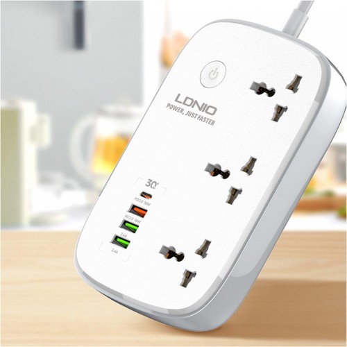 Подовжувач мережевий LDNIO c Wi-Fi SCW3451 |3USB/1Type-C, 3Sockets. QC/PD, 30W/10A, 2m EU Plug| white