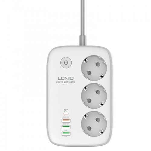 Подовжувач мережевий LDNIO c Wi-Fi SEW3452 |3USB/1Type-C, 3Sockets. QC/PD, 30W/10A, 2m EU Plug| white