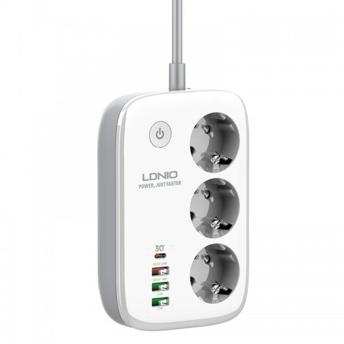 Подовжувач мережевий LDNIO c Wi-Fi SEW3452 |3USB/1Type-C, 3Sockets. QC/PD, 30W/10A, 2m EU Plug| white