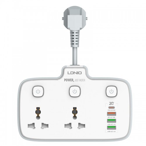 Подовжувач мережевий Ldnio SC2413 |3USB/1Type-C, 3Sockets. QC/PD, 20W/10A, EU Plug| white