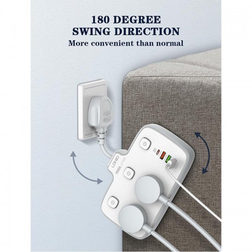 Подовжувач мережевий Ldnio SC2413 |3USB/1Type-C, 3Sockets. QC/PD, 20W/10A, EU Plug| white