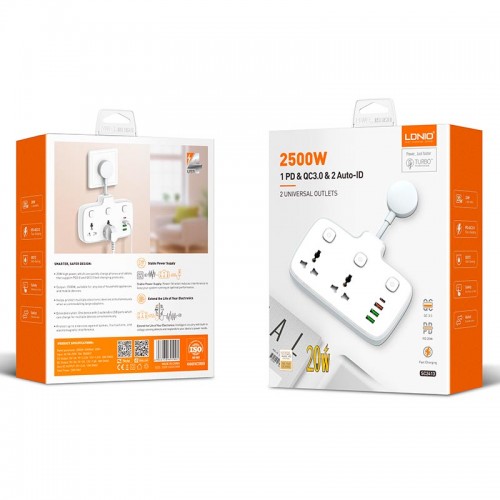 Подовжувач мережевий Ldnio SC2413 |3USB/1Type-C, 3Sockets. QC/PD, 20W/10A, EU Plug| white