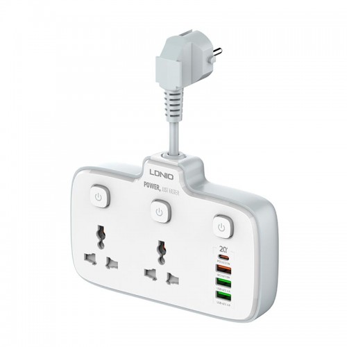 Подовжувач мережевий Ldnio SC2413 |3USB/1Type-C, 3Sockets. QC/PD, 20W/10A, EU Plug| white