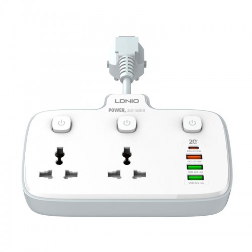 Подовжувач мережевий Ldnio SC2413 |3USB/1Type-C, 3Sockets. QC/PD, 20W/10A, EU Plug| white