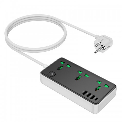 Подовжувач мережевий HOCO Storm 3-position socket AC7A |3USB/1Type-C, 3.4A/17W| black