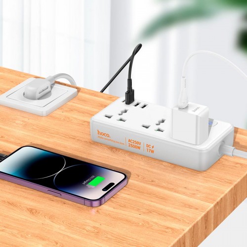 Подовжувач мережевий HOCO Storm 3-position socket AC7A |3USB/1Type-C, 3.4A/17W| white
