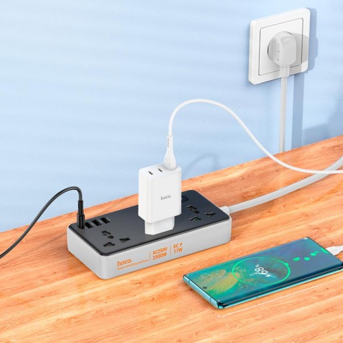 Подовжувач мережевий HOCO Storm 3-position socket AC7A |3USB/1Type-C, 3.4A/17W| white